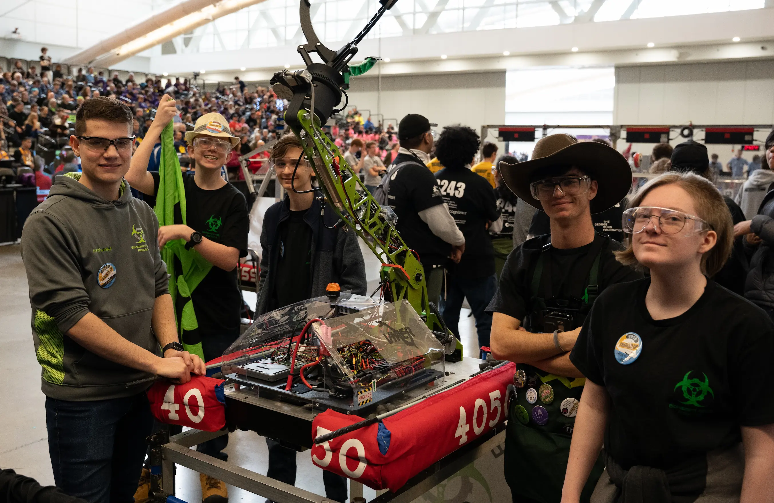 Team 4050 Biohazard's drive team and robot